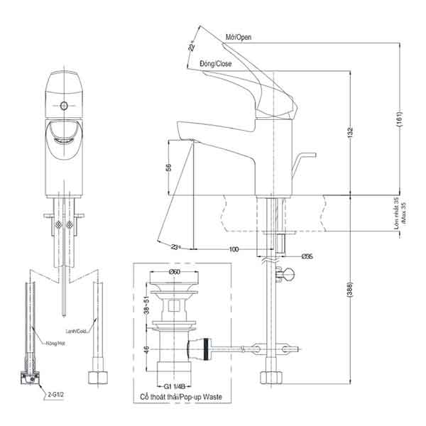 Bản vẽ kỹ thuật vòi chậu rửa mặt TOTO TVLM105CR