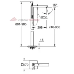 Bản vẽ kỹ thuật của vòi bồn tắm đặt sàn GROHE Eurocube Joy OHM 23667001