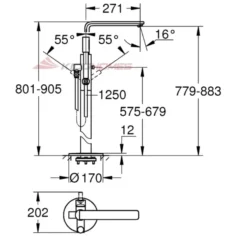 Bản vẽ kỹ thuật của vòi sen bồn tắm đặt sàn GROHE Lineare 23792001 + 29086000