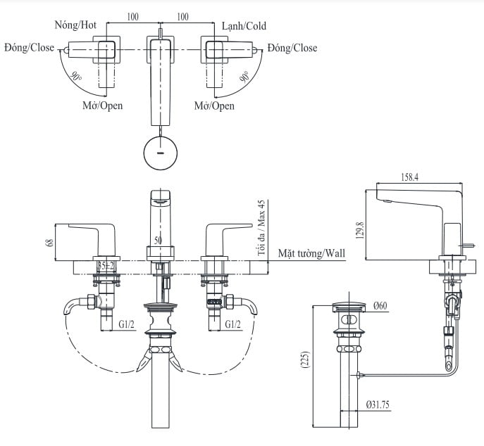 Vòi Chậu Rửa Mặt Nóng Lạnh TOTO TLG10201B - Ảnh 2