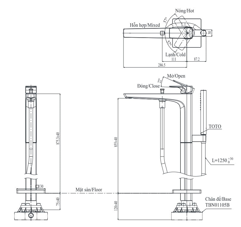Vòi xả bồn tắm kèm sen tắm GE TOTO TBG07306A/TBN01105B - Ảnh 2