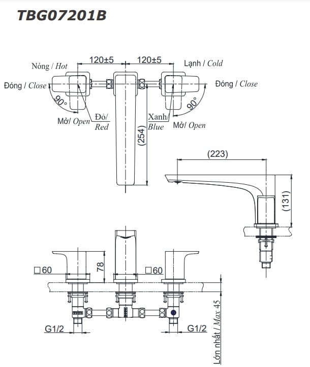 Vòi xả bồn tắm nóng lạnh GE Series TOTO TBG07201B (3 lỗ) - Ảnh 2