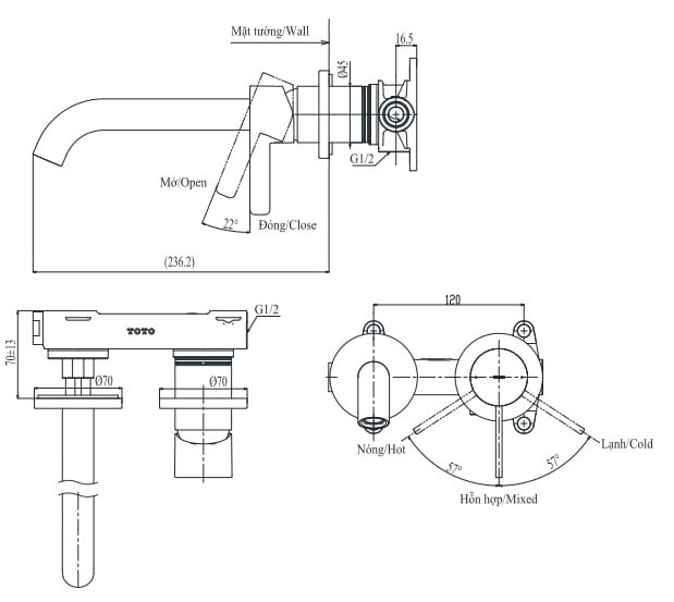 Bản vẽ kĩ thuật của Vòi Chậu Rửa Mặt TOTO TLG11308BA