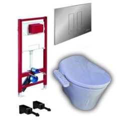 Bàn cầu khung két, nút nhấn schell  + Thân cầu TOTO nắp rửa thông minh Daelim Dobidos  01.822.5500