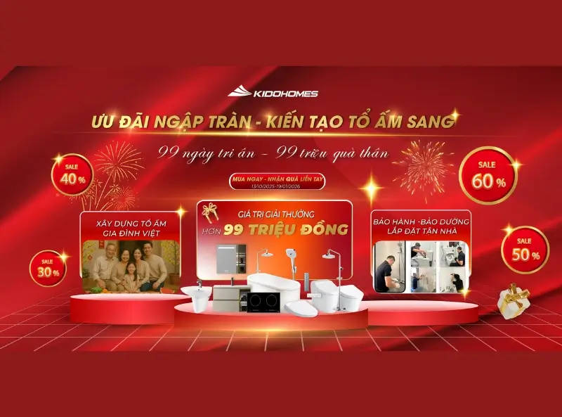 Bật mí tổng giải thưởng hơn 99 triệu đồng trong chương trình “Ưu đãi ngập tràn – Kiến tạo tổ ấm sang” tại KIDOHOMES