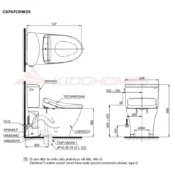 bản vẽ kỹ thuật của Bàn cầu thông minh TOTO CS767CRW25#XW