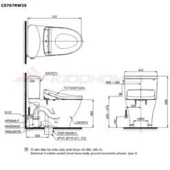 Bản vẽ kỹ thuật của bàn cầu thông minh TOTO CS767RW25#XW