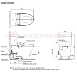 Bản vẽ kỹ thuật của bàn cầu thông minh TOTO CS769CDRW25#XW