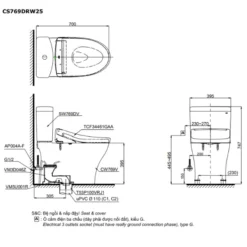 Bản vẽ ky thuật của bàn cầu thông minh TOTO CS769DRW25#XW
