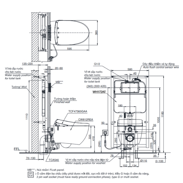 Bản vẽ kỹ thuật của bàn cầu treo tường nắp thông minh TOTO CW812REA#W/TCF47360GAA#NW1/ WH172AT/TCA465/MB174P#SS