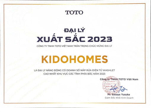 Các chứng nhận và giải thưởng KIDOHOMES đặt được khi là đại lý phân phối chính thức của TOTO Việt Nam tại Hà Nội