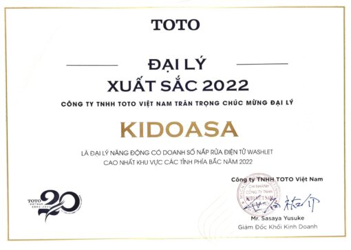Các chứng nhận và giải thưởng KIDOHOMES đặt được khi là đại lý phân phối chính thức của TOTO Việt Nam tại Hà Nội