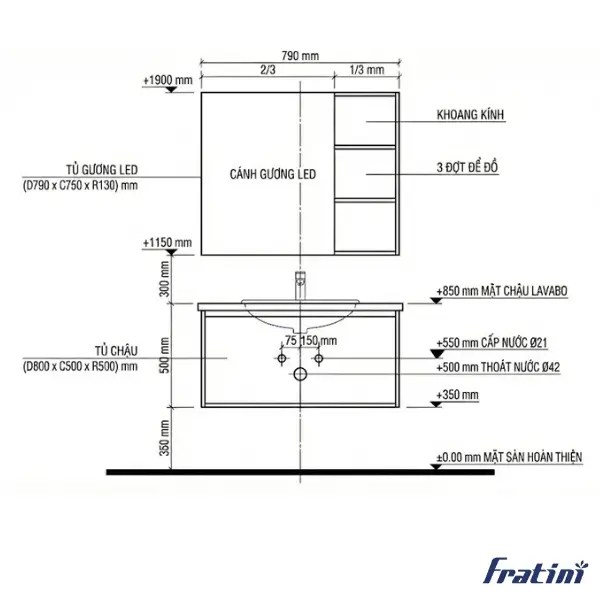 Thông số kỹ thuật của tủ chậu chậu Fratini Verona model 390305088050