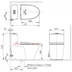 Bản vẽ kỹ thuật của bồn cầu thông minh INAX AC-989/CW-KB22AVN