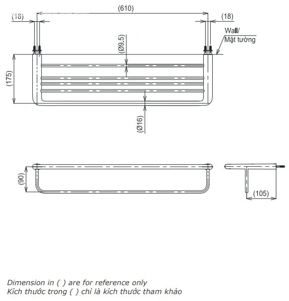 Bản vẽ kỹ thuật Kệ để khăn TOTO YTS411BV 2 tầng - Tối ưu không gian lưu trữ trong phòng tắm