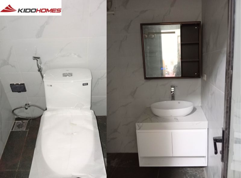 Hoàn thiện lắp đặt combo tủ chậu, sen cây tắm, bồn cầu cho bác Tuân - Mai Dịch
