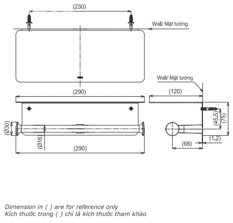 Bản vẽ kỹ thuật Lô giấy vệ sinh đôi TOTO YH411P1WV - Hai cuộn tiện dụng