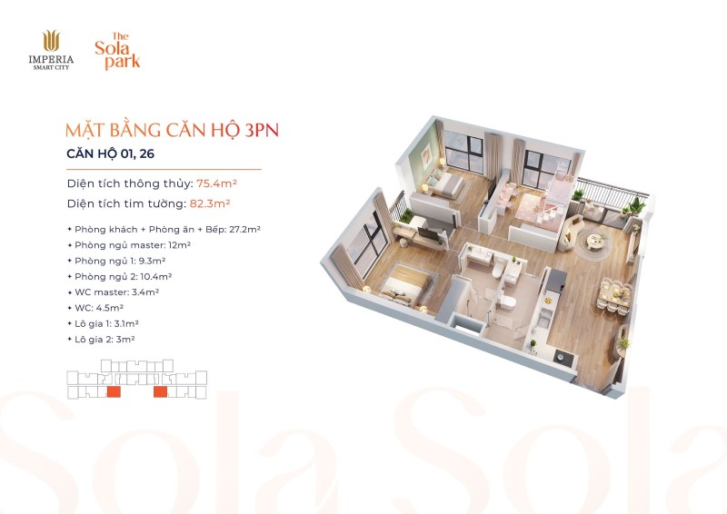 Thiết kế phòng tắm đa thế hệ cho căn hộ 3 phòng ngủ tại The Matrix Premium 1 Mặt bằng căn hộ 3 phòng ngủ ở The Matrix Premium
