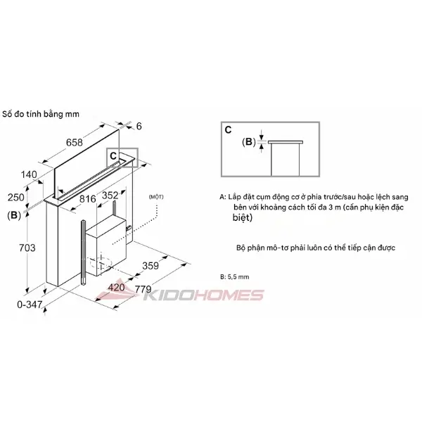 Thông số kỹ thuật chi tiết của máy hút mùi âm bàn Bosch DDW88MM66 Serie 8