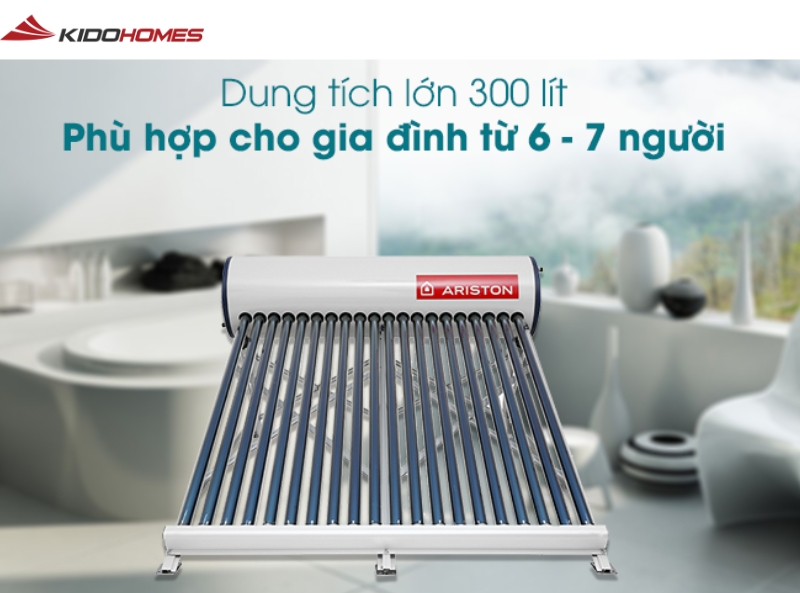 Dung tích Máy nước nóng năng lượng mặt trời Ariston đa dạng, phù hợp nhiều nhu cầu