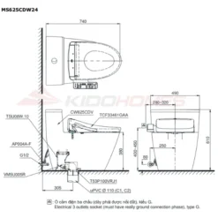 Bản vẽ kỹ thuật của bàn cầu thông minh TOTO MS625CDW24#XW