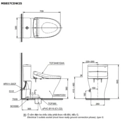 Bản vẽ kỹ thuật của bàn cầu thông minh TOTO MS857CDW25#XW