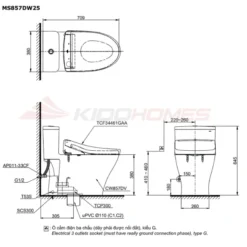 Bản vẽ kỹ thuật của bàn cầu thông minh TOTO MS857DW25#XW