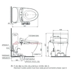 Bản vẽ kỹ thuật của bàn cầu thông minh TOTO MS887CRW24#XW