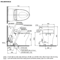 bản vẽ kỹ thuật của Bàn cầu thông minh TOTO MS889CDRW25#XW