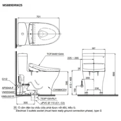 Bản vẽ kỹ thuật của bàn cầu thông minh TOTO MS889DRW25#XW