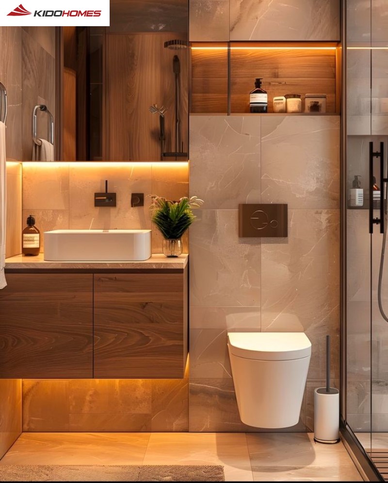 Phòng tắm Minimalist hoàn hảo tại BRG Diamond Residence với lavabo đi kèm tủ chậu Phòng tắm Minimalist hoàn hảo tại BRG Diamond Residence với lavabo đi kèm tủ chậu