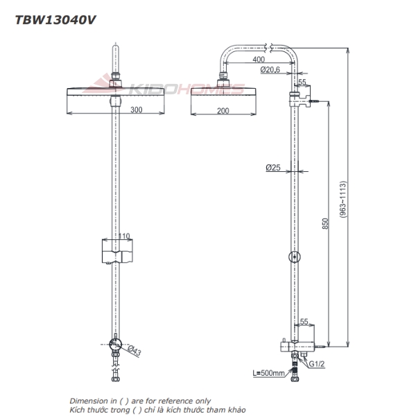 Thân sen cây TOTO TBW13040V tắm đứng dòng GB25