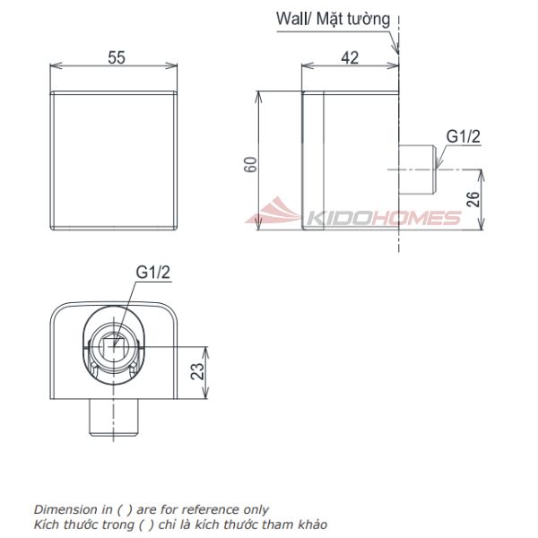 Bản vẽ kỹ thuật gác sen kèm cút nối tường TOTO TBW160N0A