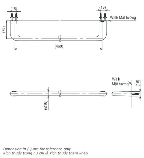 Bản vẽ kỹ thuật Thanh vắt khăn TOTO YT411S4V - Dáng ngắn gọn gàng cho khu vực phòng tắm