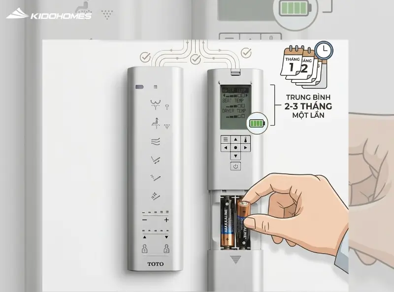 Vì sao thay pin định kỳ lại quan trọng đối với điều khiển Washlet - Bồn cầu thông minh