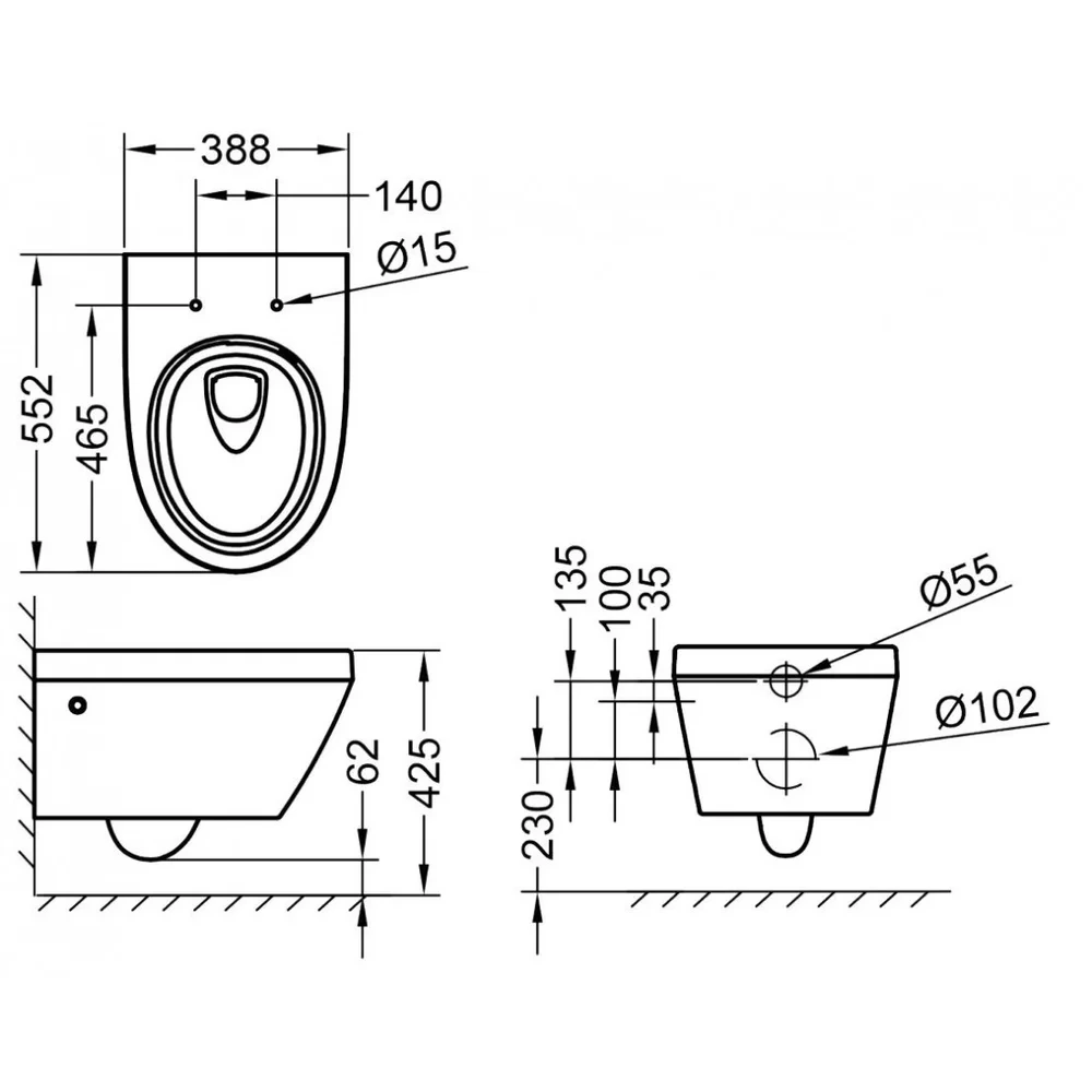 Bản vẽ kĩ thuật Bồn cầu treo tường GROHE Euro Ceramic 2.0 100999SH00