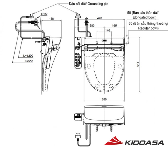 Bản vẽ kỹ thuật nắp rửa điện tử TOTO washlet TCF6631A