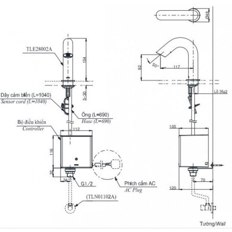 Vòi cảm ứng nhiệt độ TOTO TLE28002A/TLE01502A1/TLN01103A/TLE05701A - Ảnh 2