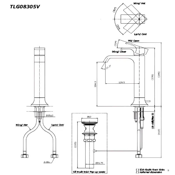 Bản vẽ kỹ thuật của vòi chậu nóng lạnh TOTO TLG08305B#BBR