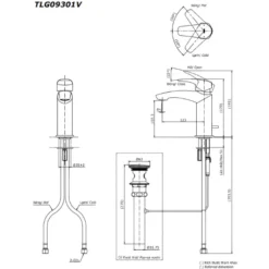 Bản vẽ kỹ thuật của vòi chậu nóng lạnh TOTO TLG09301B#BFG