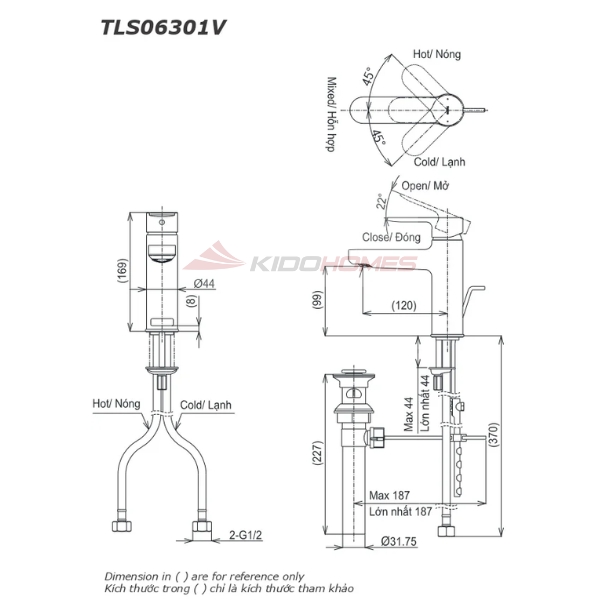 Bản vẽ kỹ thuật vòi chậu nóng lạnh TOTO TLS06301V