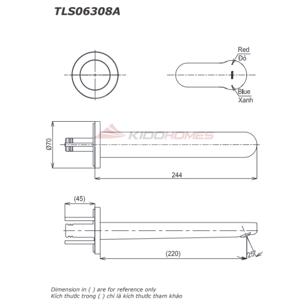 Bản vẽ kỹ thuật của vòi nóng lạnh âm tường TOTO TLS06308A_TLS01309B1