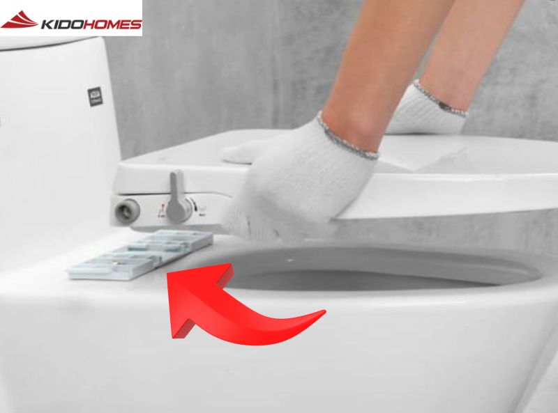 Mặt dưới nắp bồn cầu và bản lề