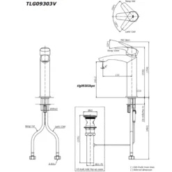 Bản vẽ kỹ thuật của vòi chậu nóng lạnh TOTO TLG09303B#BFG