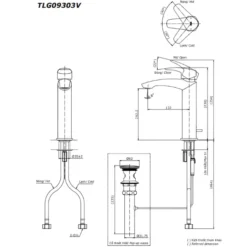 Bản vẽ kỹ thuật của vòi chậu nóng lạnh TOTO TLG09303B#PBR