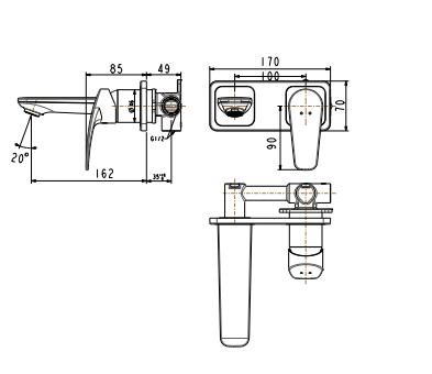 Bản vẽ kĩ thuật của Vòi chậu lavabo American Standard WF-0904