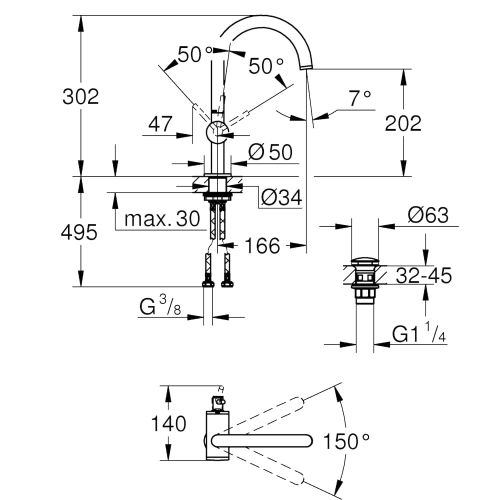 Vòi lavabo nóng lạnh Grohe Atrio 32042003 - Ảnh 3