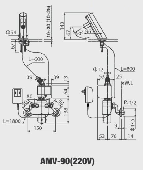Bản vẽ kỹ thuật vòi Vòi cảm ứng nước lạnh INAX AMV-90